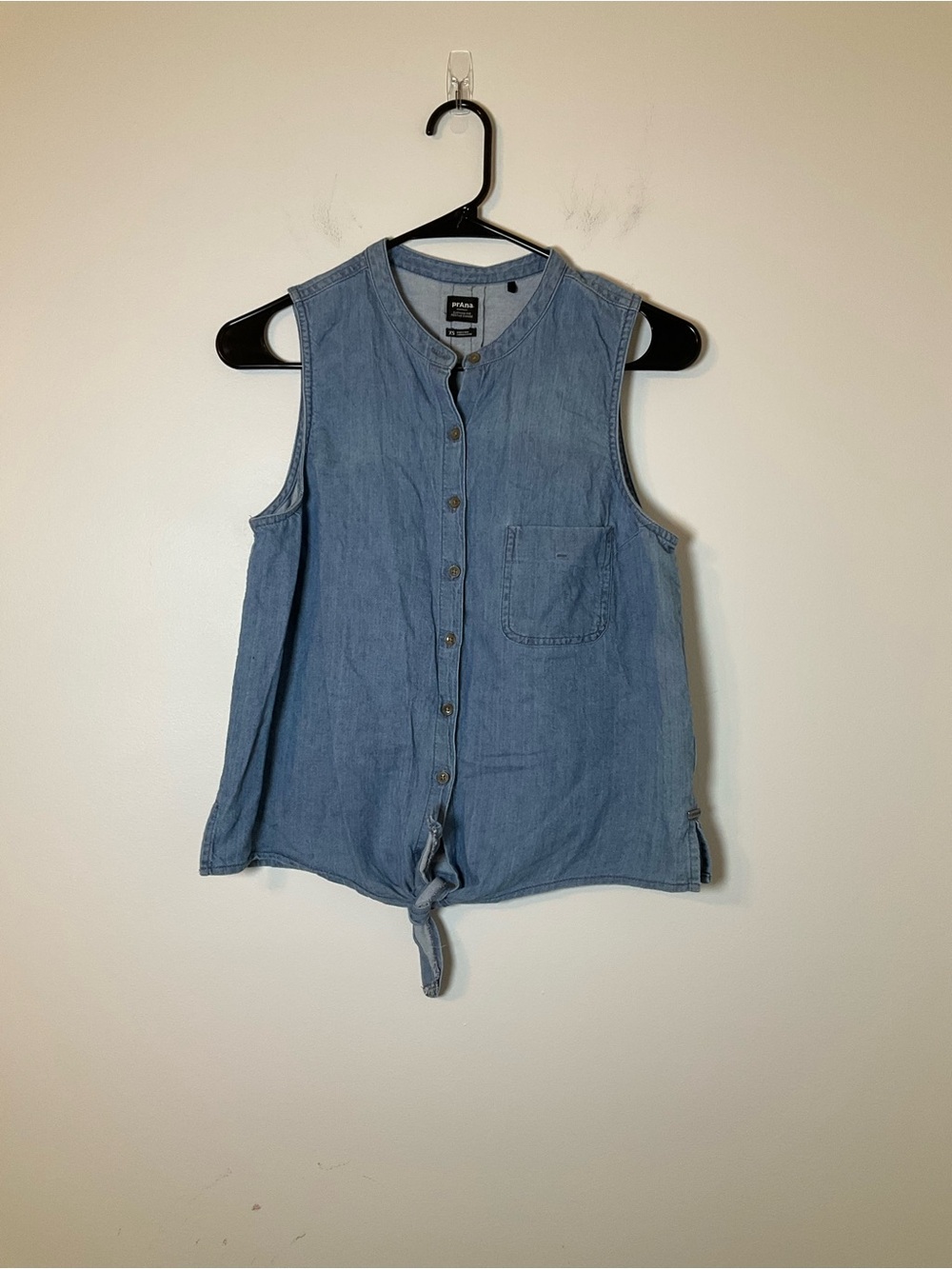 prAna Organic Cotton Chambray Tie Front Sleeveless Top XS Blue